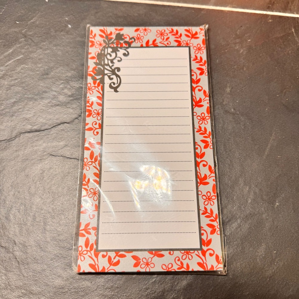 Michaels List Pad Bloc notes Floral Border Red Gray‎ 80 Sheets